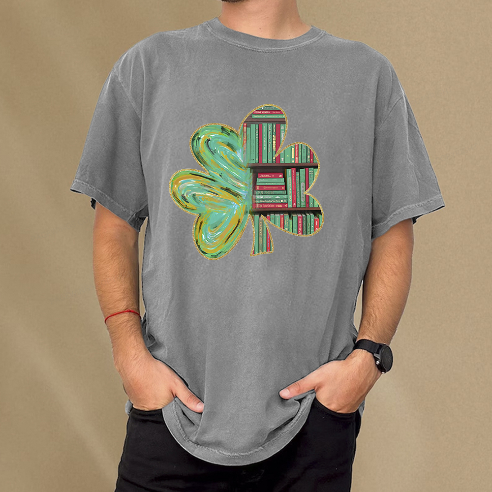 Pagewings Cloverleaf Creative Bookshelf Unisex Washed T-shirt