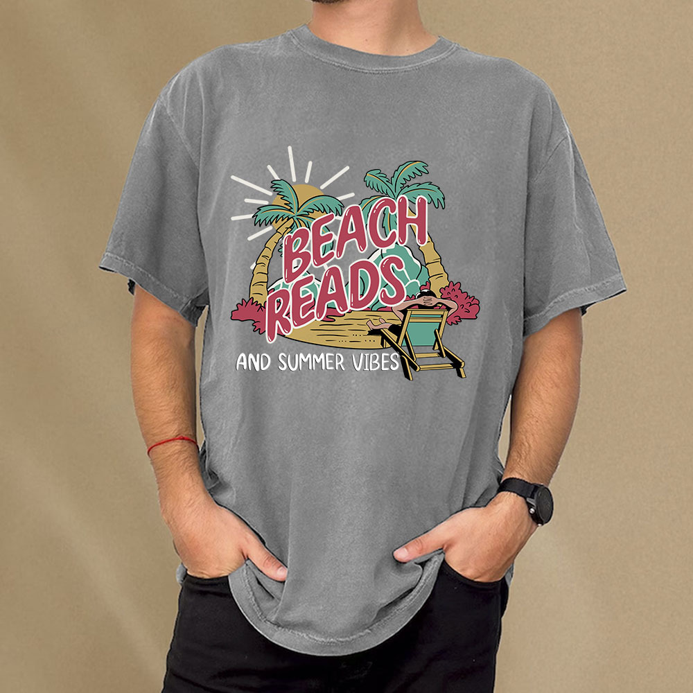 Pagewings Beach Reads And Summer Vibes Unisex Washed T-shirt