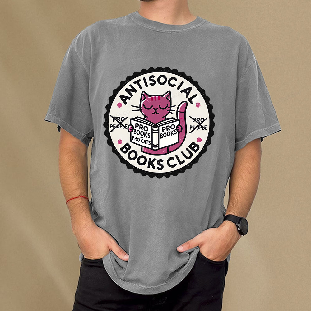 Pagewings Antisocial Books Club Unisex Washed T-shirt