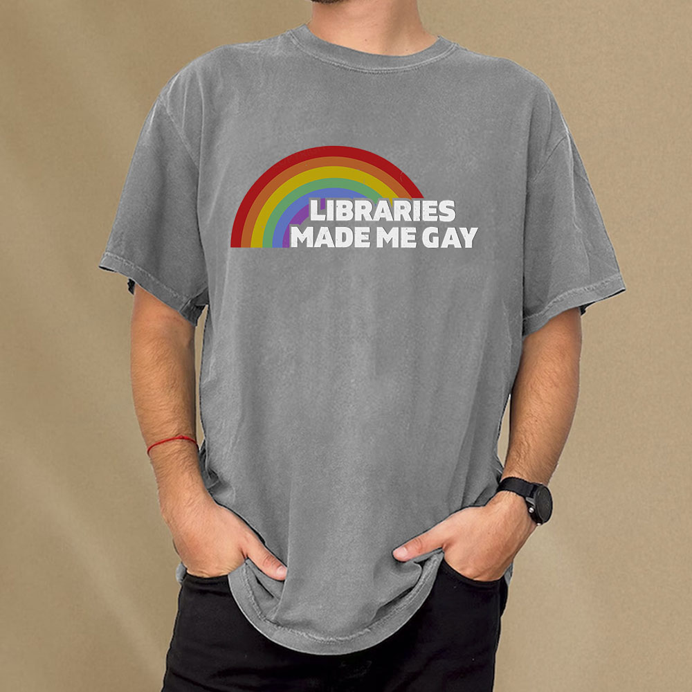 Pagewings Libraries Made Me Gay Unisex Washed T-shirt