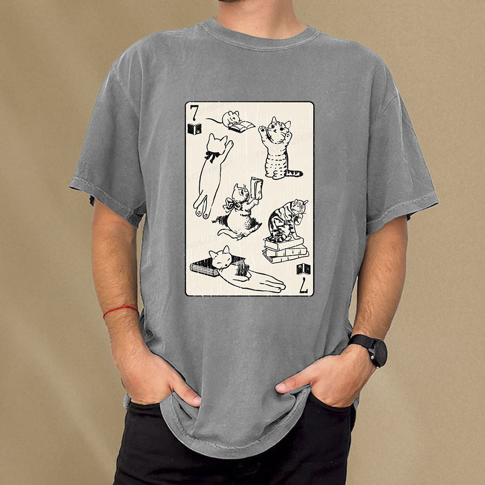 Pagewings Cats And Mouse Live In Peace With Books Unisex Washed T-shirt