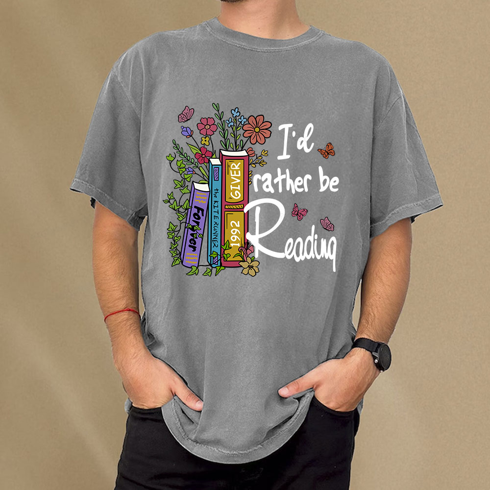 Pagewings I'd Rather Be Reading Unisex Washed T-shirt