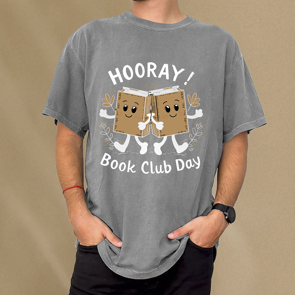 Pagewings Hooray Book Club Day Unisex Washed T-shirt