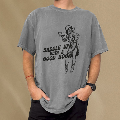 Pagewings Saddle Up With A Good Book Unisex Washed T-shirt