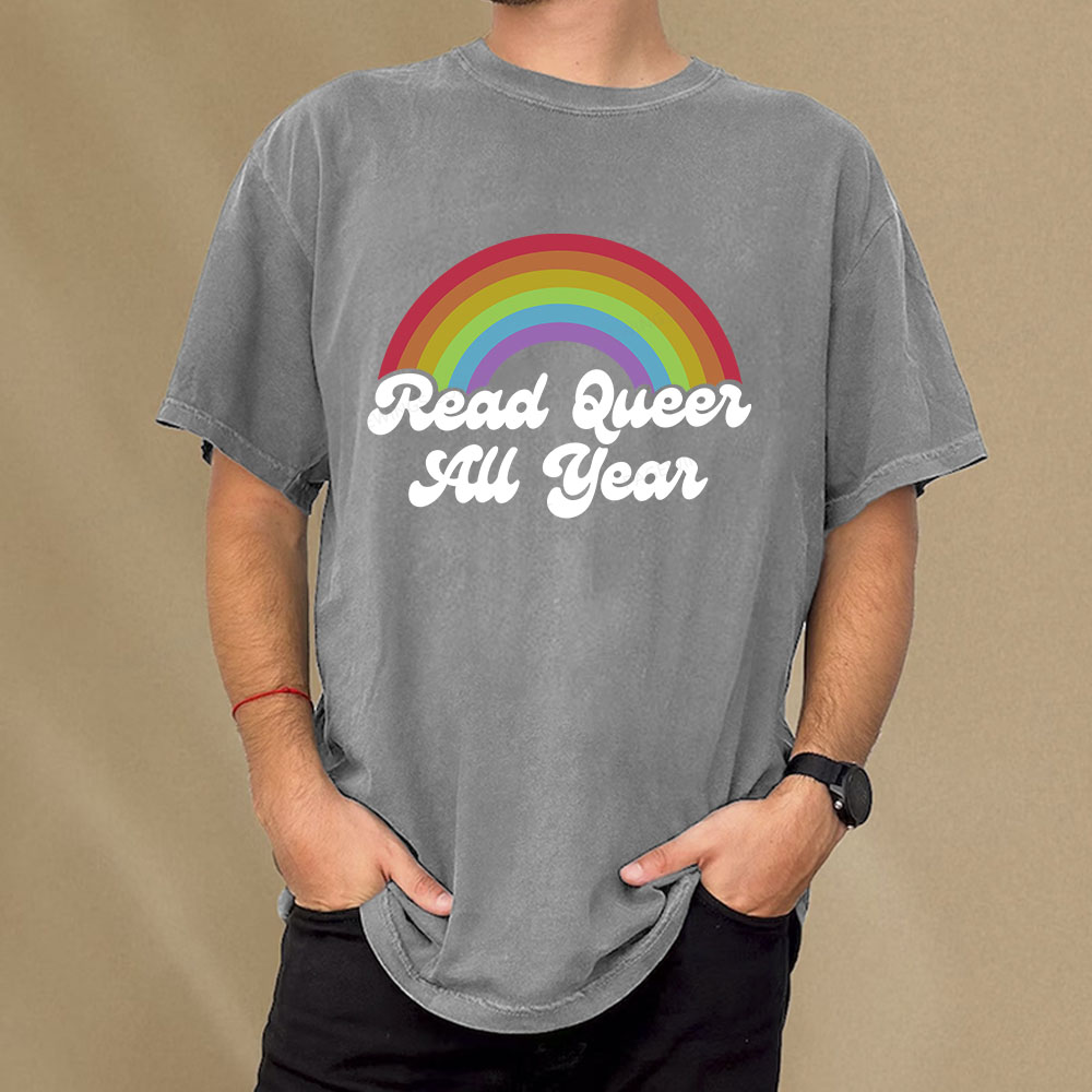 Pagewings Read Queer All Year Unisex Washed T-shirt