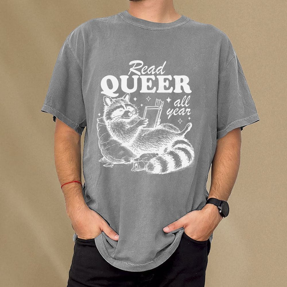 Pagewings Read Queer All Year Unisex Washed T-shirt