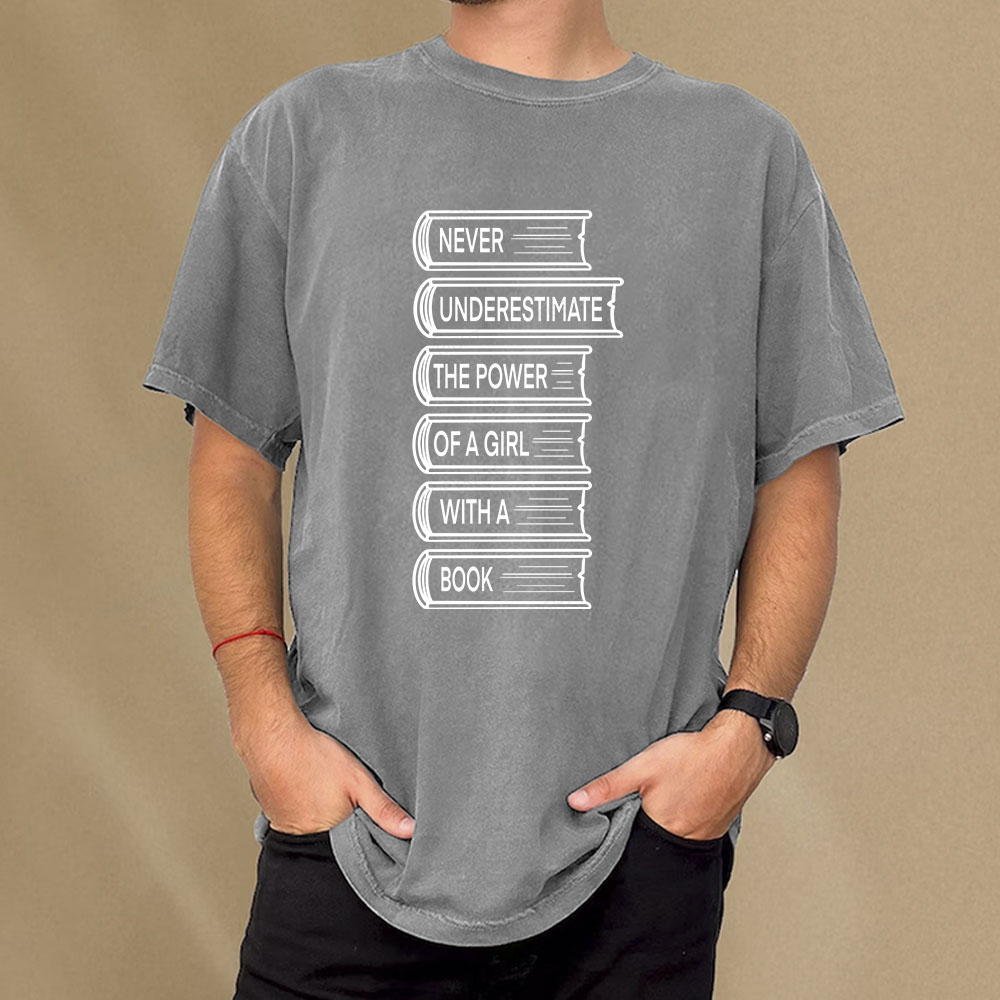 Pagewings Never Underestimate The Power Of A Girl With A Book Unisex Washed T-shirt