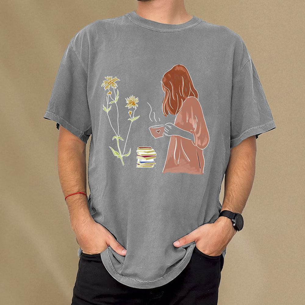 Pagewings Peaceful Moments With Books And Tea Unisex Washed T-shirt