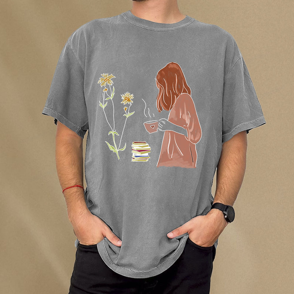 Pagewings Peaceful Moments With Books And Tea Unisex Washed T-shirt