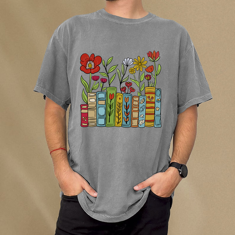 Pagewings Books Blooming Like Flowers In The Mind Unisex Washed T-shirt