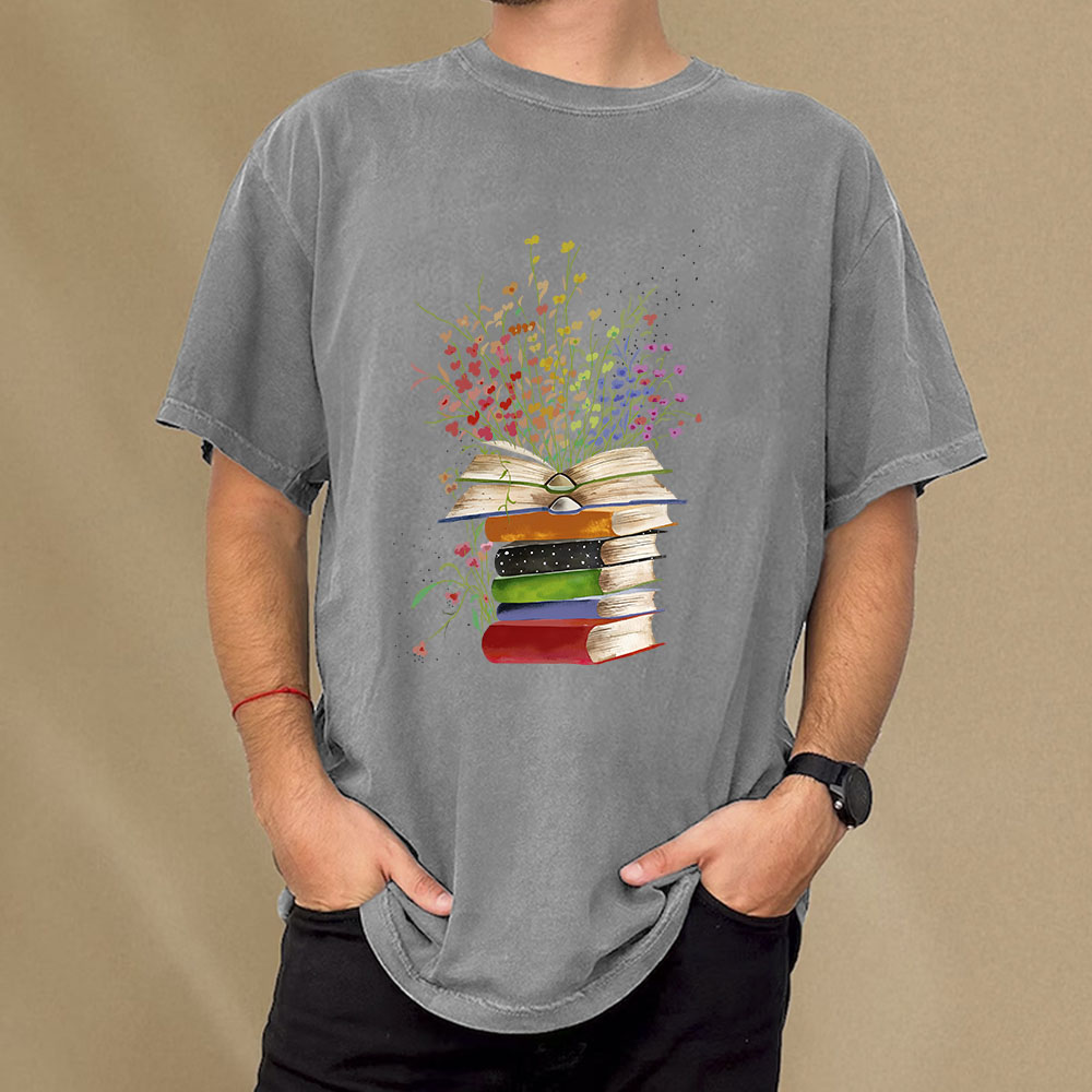 Pagewings Books Bloom With Knowledge Unisex Washed T-shirt