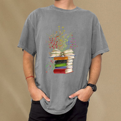 Pagewings Books Bloom With Knowledge Unisex Washed T-shirt