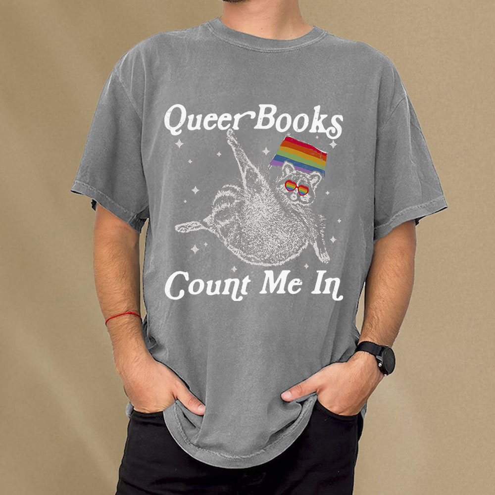 Pagewings Queer Books Count Me In Unisex Washed T-shirt