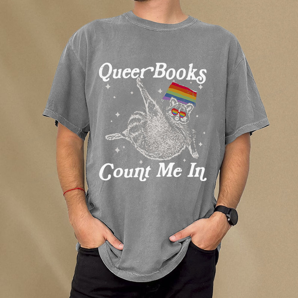 Pagewings Queer Books Count Me In Unisex Washed T-shirt