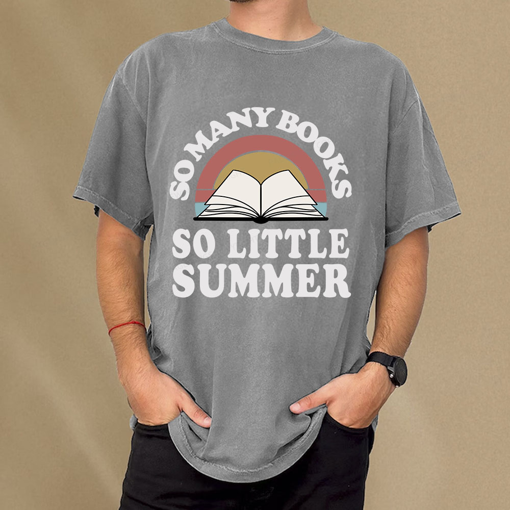 Pagewings So Many Books So Little Summer Unisex Washed T-shirt