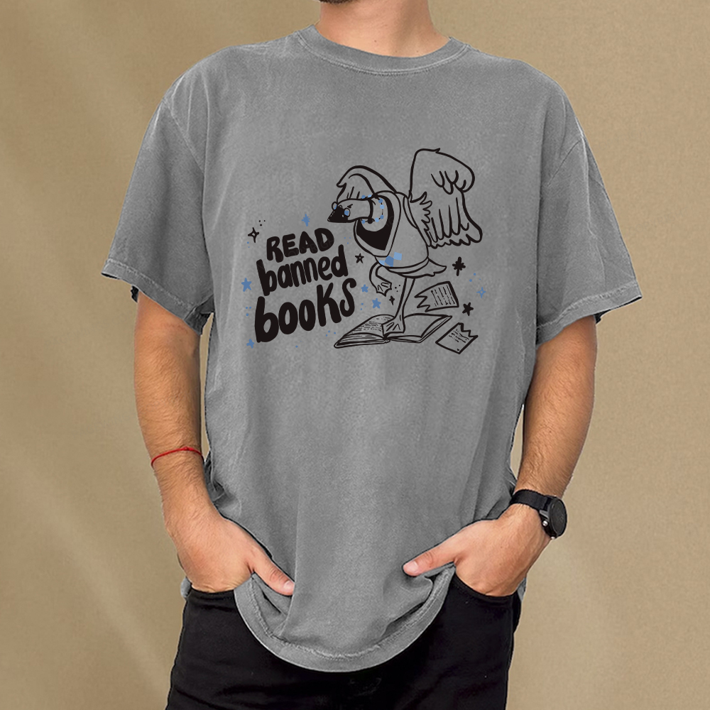 Pagewings Read Banned Book | Punk Goose T-Shirt Unisex Washed T-shirt