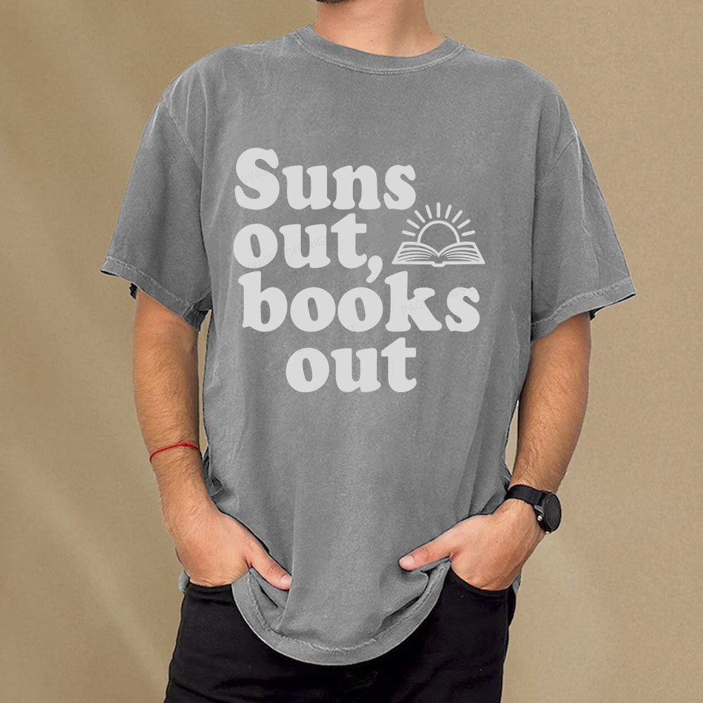 Pagewings Suns Out Books Out Unisex Washed T-shirt
