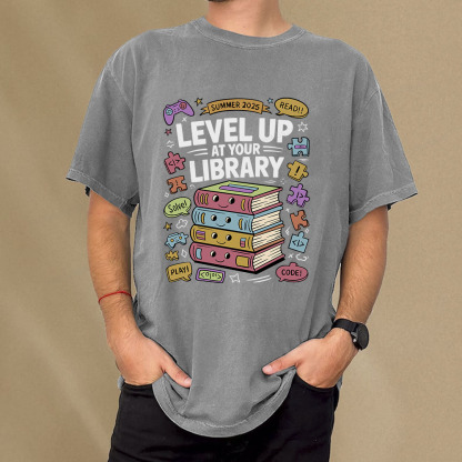 Pagewings Level Up at Your Library Summer 2025 Unisex Washed T-shirt