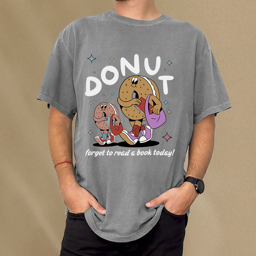 Pagewings Donut Forget To Read A Book Today Unisex Washed T-shirt