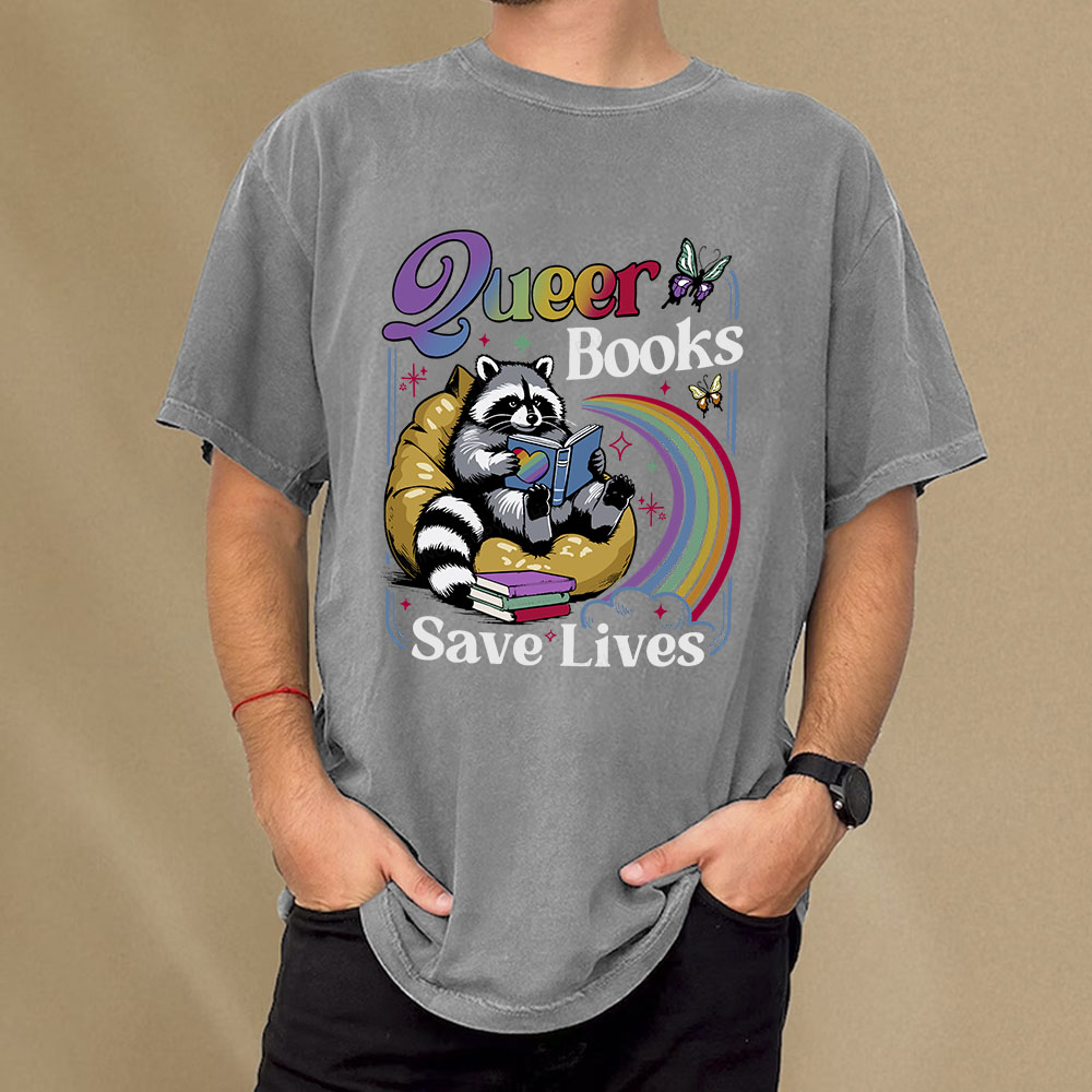 Pagewings Queer Books Save Lives Unisex Washed T-shirt