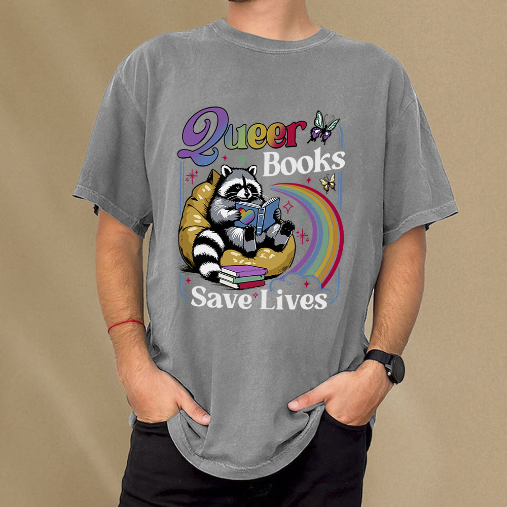 Pagewings Queer Books Save Lives Unisex Washed T-shirt