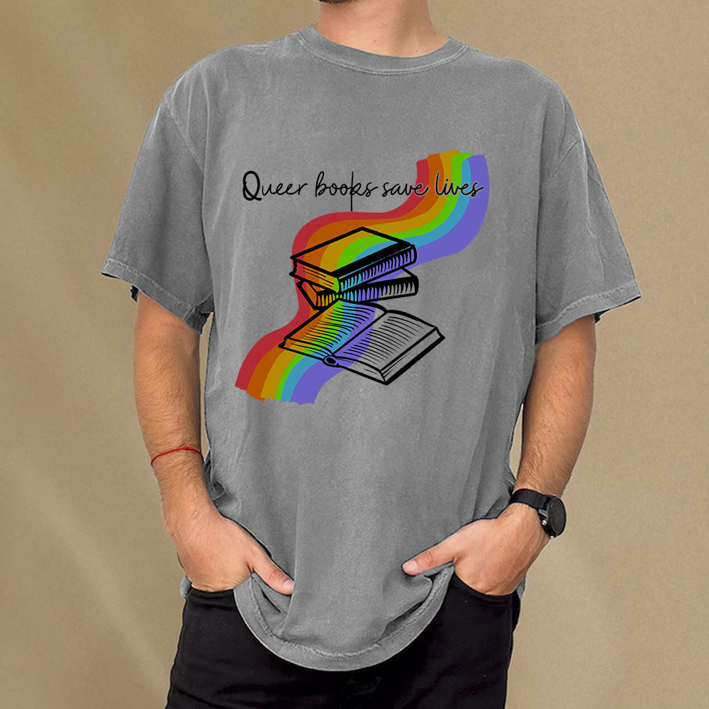 Pagewings Queer Books Save Lives Unisex Washed T-shirt