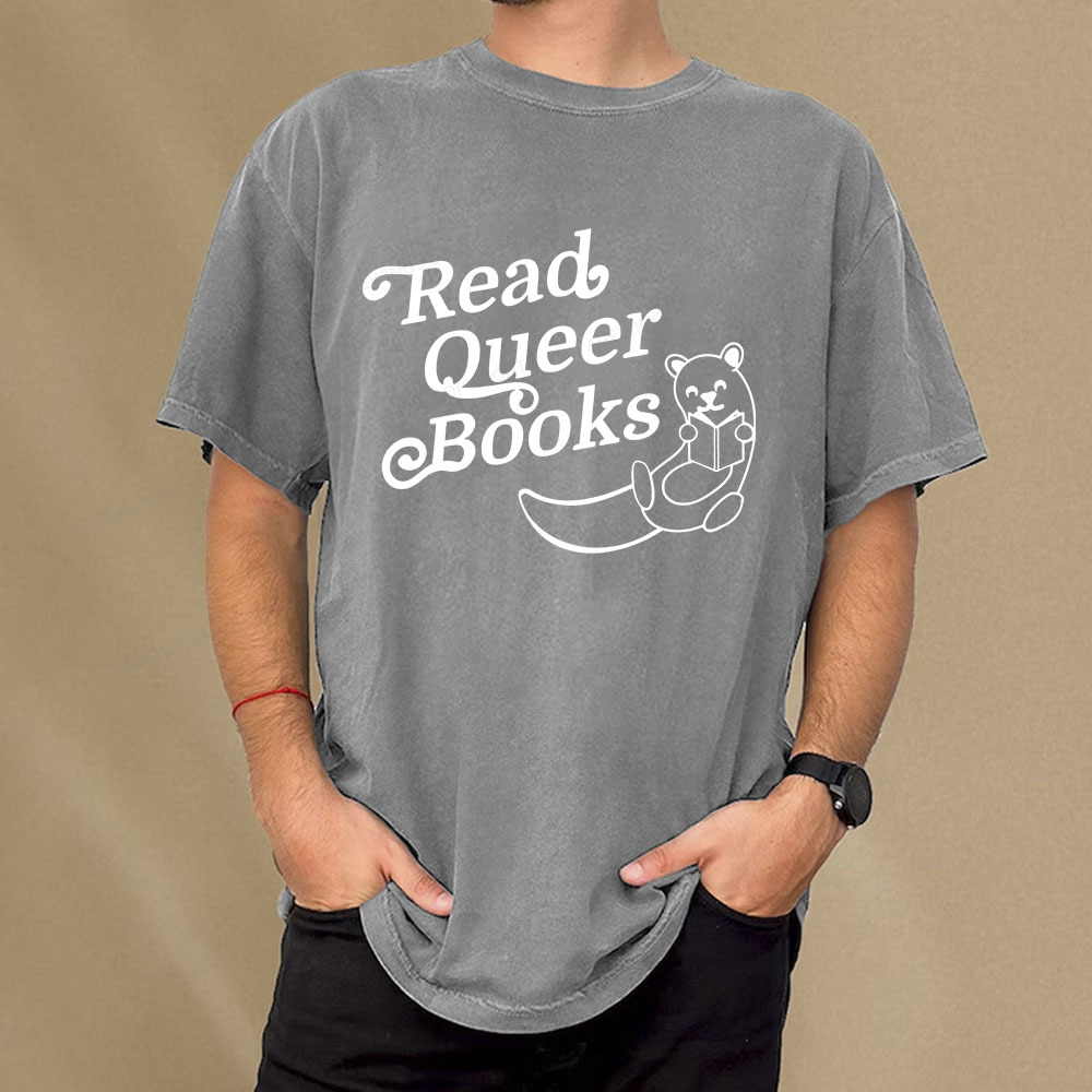 Pagewings Read Queer Books Unisex Washed T-shirt