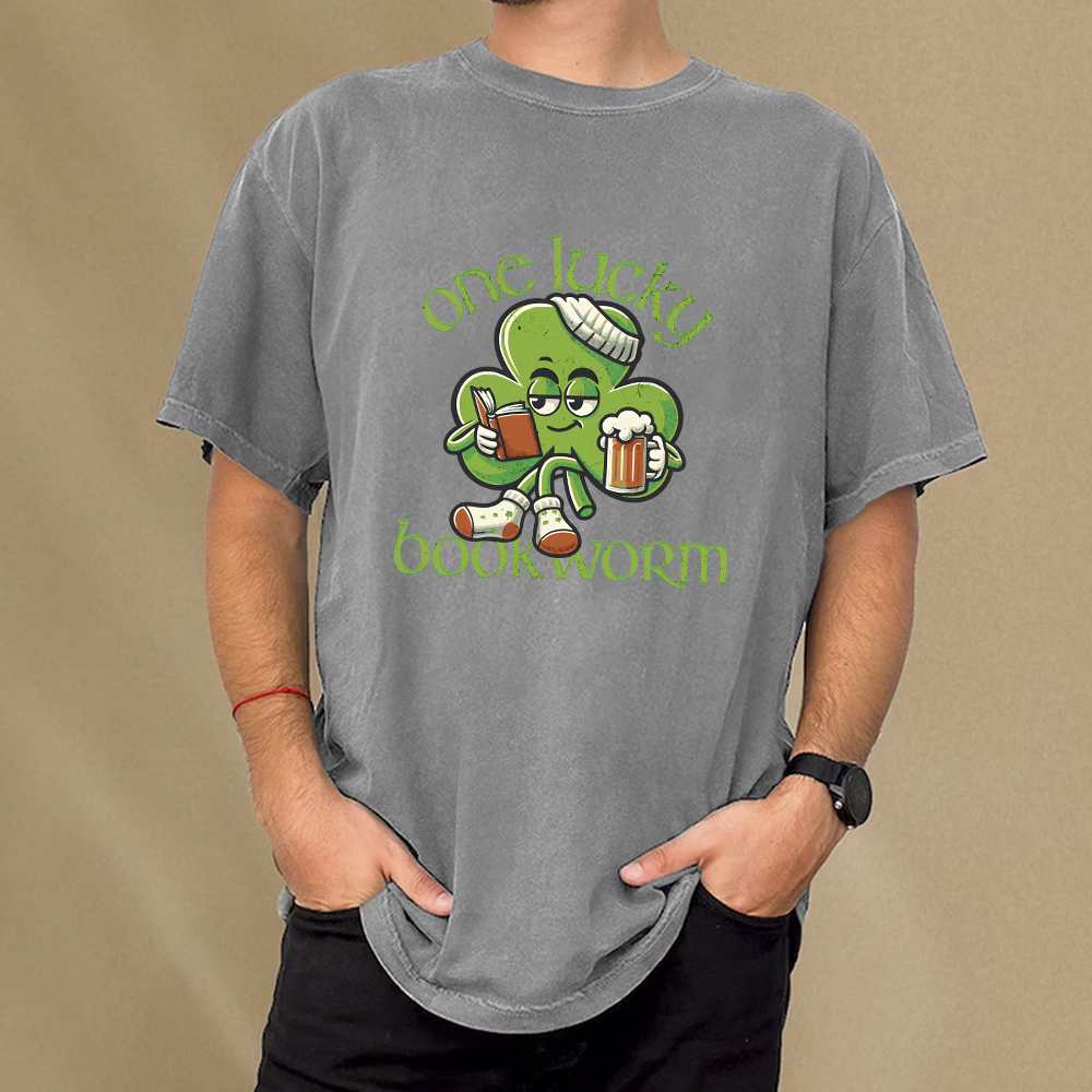 Pagewings  Lucky Book worm Shirt St. Patrick Day outfit Unisex Washed T-shirt