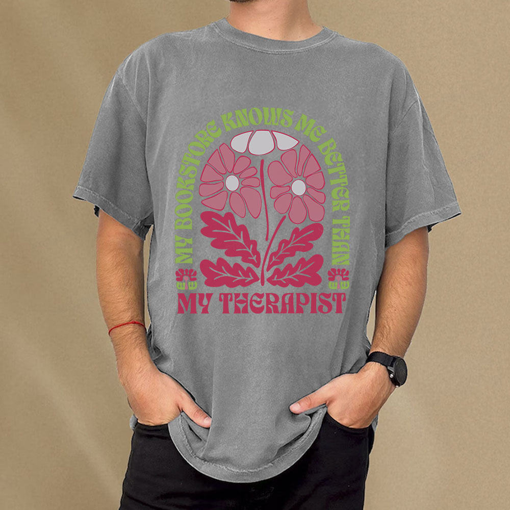 Pagewings My Bookstore Knows Me Better Than My Therapist Unisex Washed T-shirt