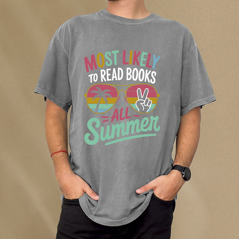 Pagewings Most Likely To Read Books All Summer Unisex Washed T-shirt