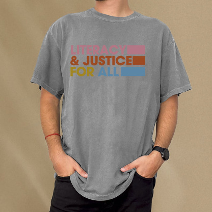 Pagewings Literacy Justice For All Unisex Washed T-shirt
