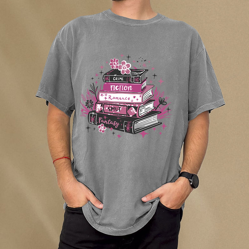 Pagewings Floral Book Stack Book Lover Unisex Washed T-shirt
