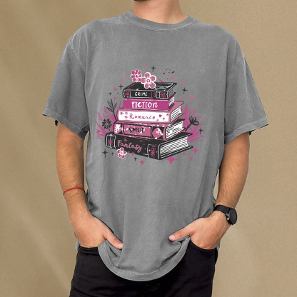 Pagewings Floral Book Stack Book Lover Unisex Washed T-shirt
