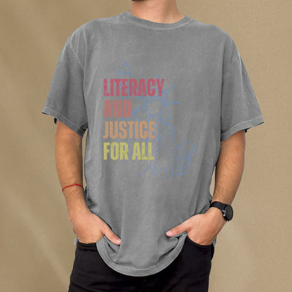 Pagewings Literacy And Justice For All Unisex Washed T-shirt