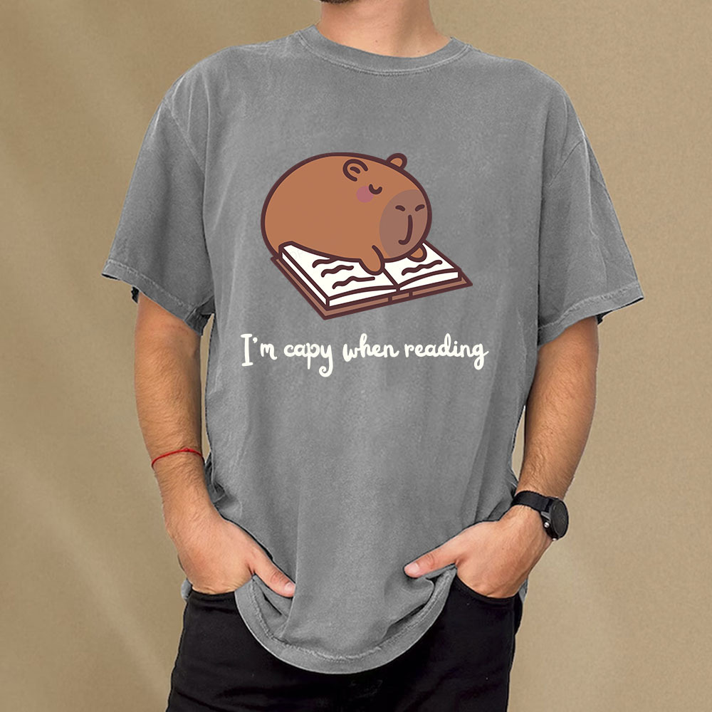 Pagewings I'm Capy When I'm Reading Unisex Washed T-shirt