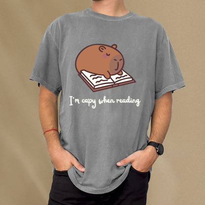 Pagewings I'm Capy When I'm Reading Unisex Washed T-shirt