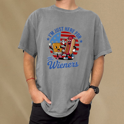 Pagewings Just Here For The Wieners Unisex Washed T-shirt