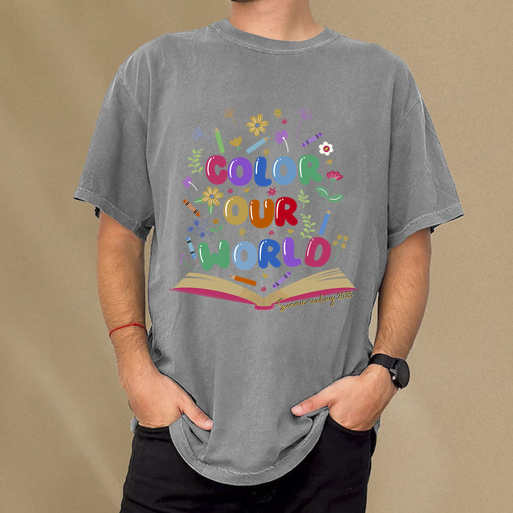 Pagewings Color Our World Summer Reading 2025 Unisex Washed T-shirt