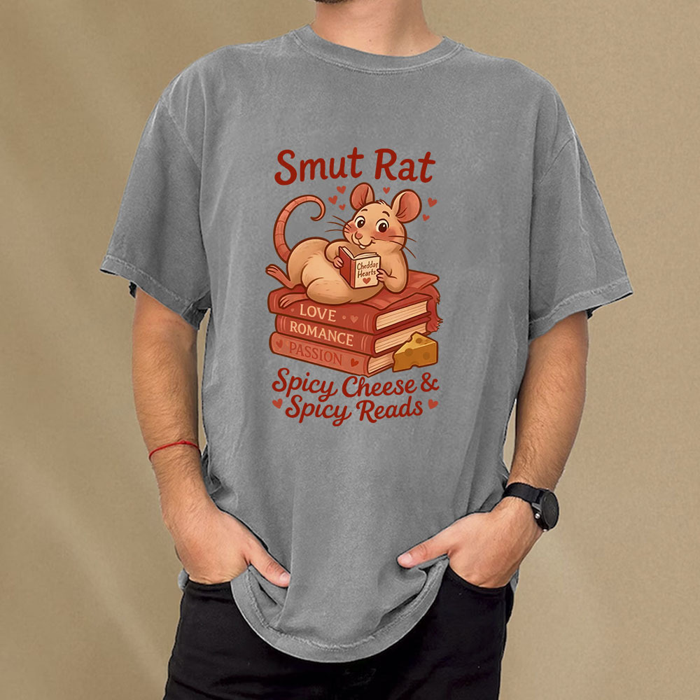 Pagewings Smut Rat Spicy Cheese Spicy Reads Unisex Washed T-shirt