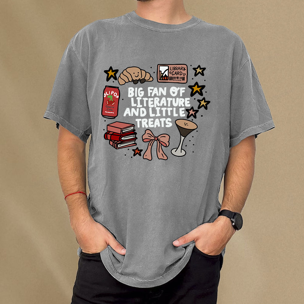 Pagewings Big Fan Of Literature And Little Treats Unisex Washed T-shirt