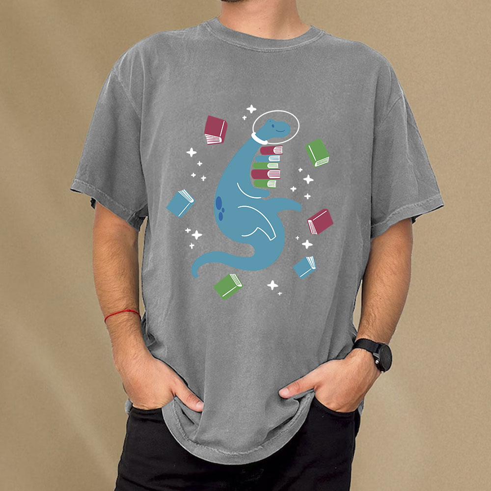 Pagewings Space Bookasaurus Unisex Washed T-shirt