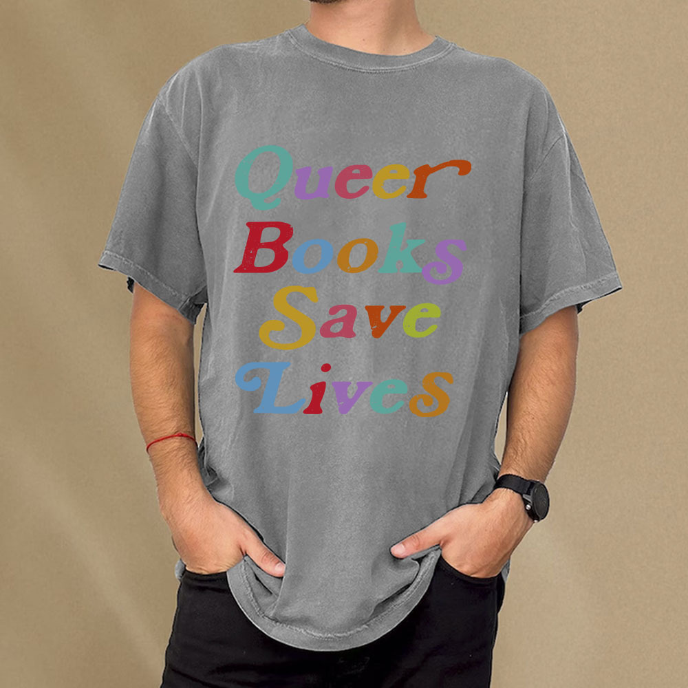 Pagewings Queer Books Save Lives Unisex Washed T-shirt