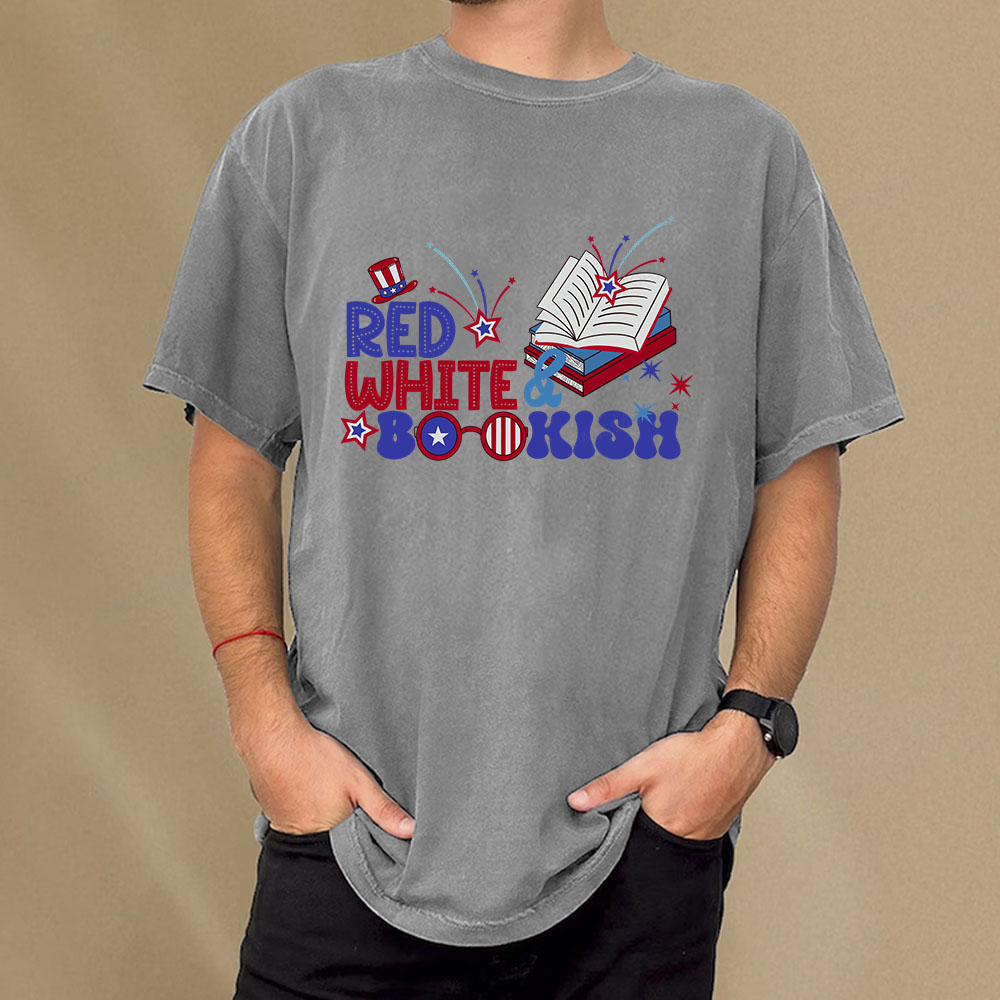 Pagewings Red White Bookish Unisex Washed T-shirt