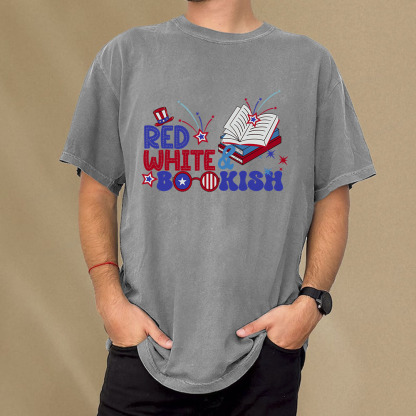 Pagewings Red White Bookish Unisex Washed T-shirt