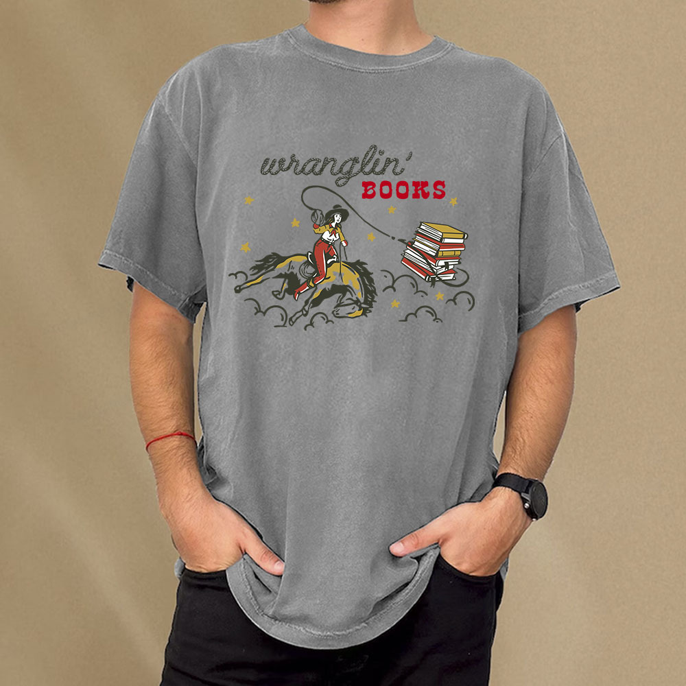 Pagewings Wranglin' Books Unisex Washed T-shirt