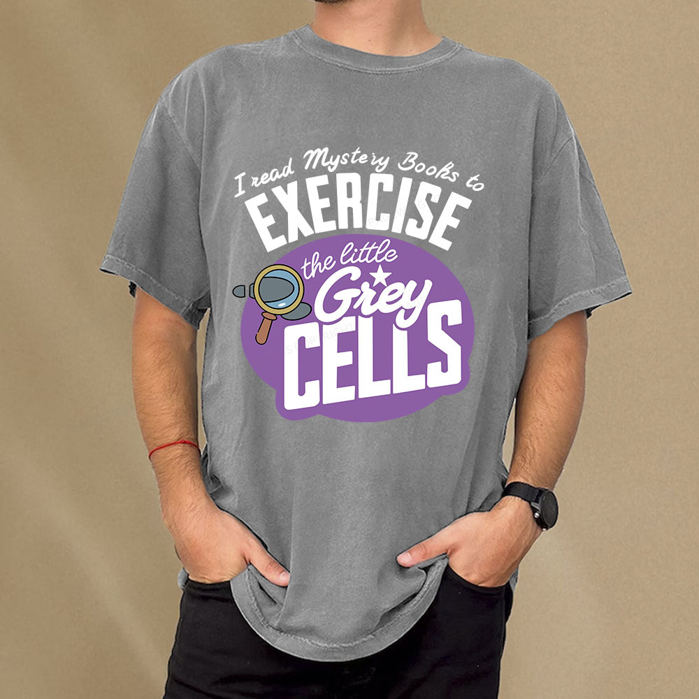 Pagewings I Read Mystery Books to Exercise The Little Grey Cells Unisex Washed T-shirt