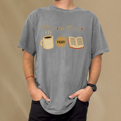 Pagewings Coffee Vs Book Unisex Washed T-shirt