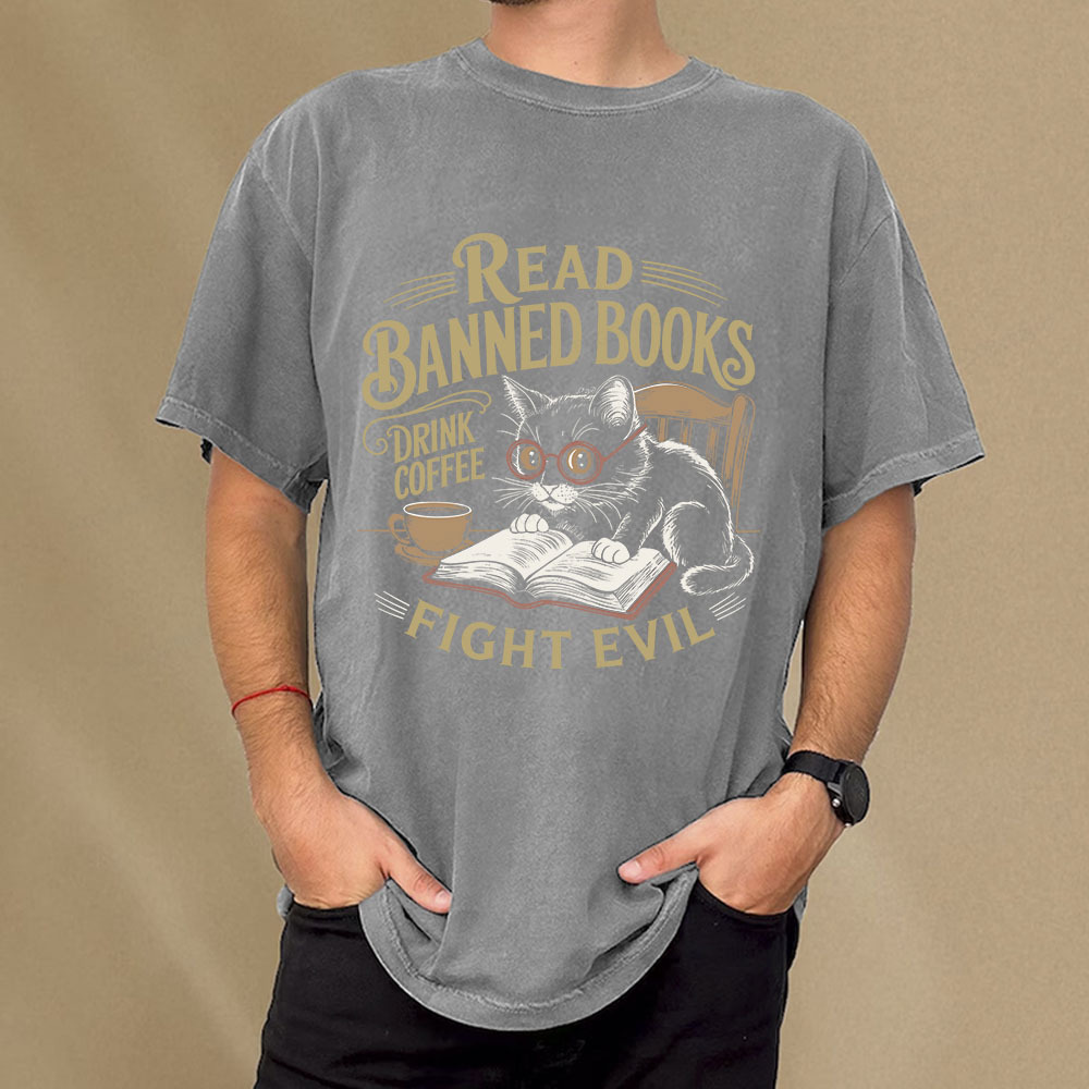 Pagewings Read Books Drink Coffee Fight Evil Unisex Washed T-shirt