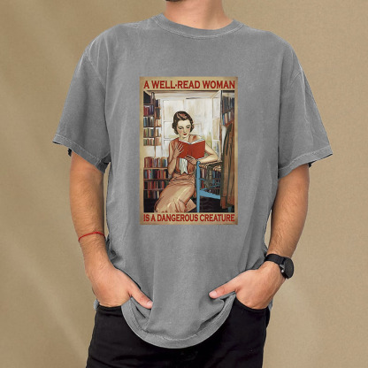 Pagewings Well-Read Woman Is A Dangerous Creature Unisex Washed T-shirt