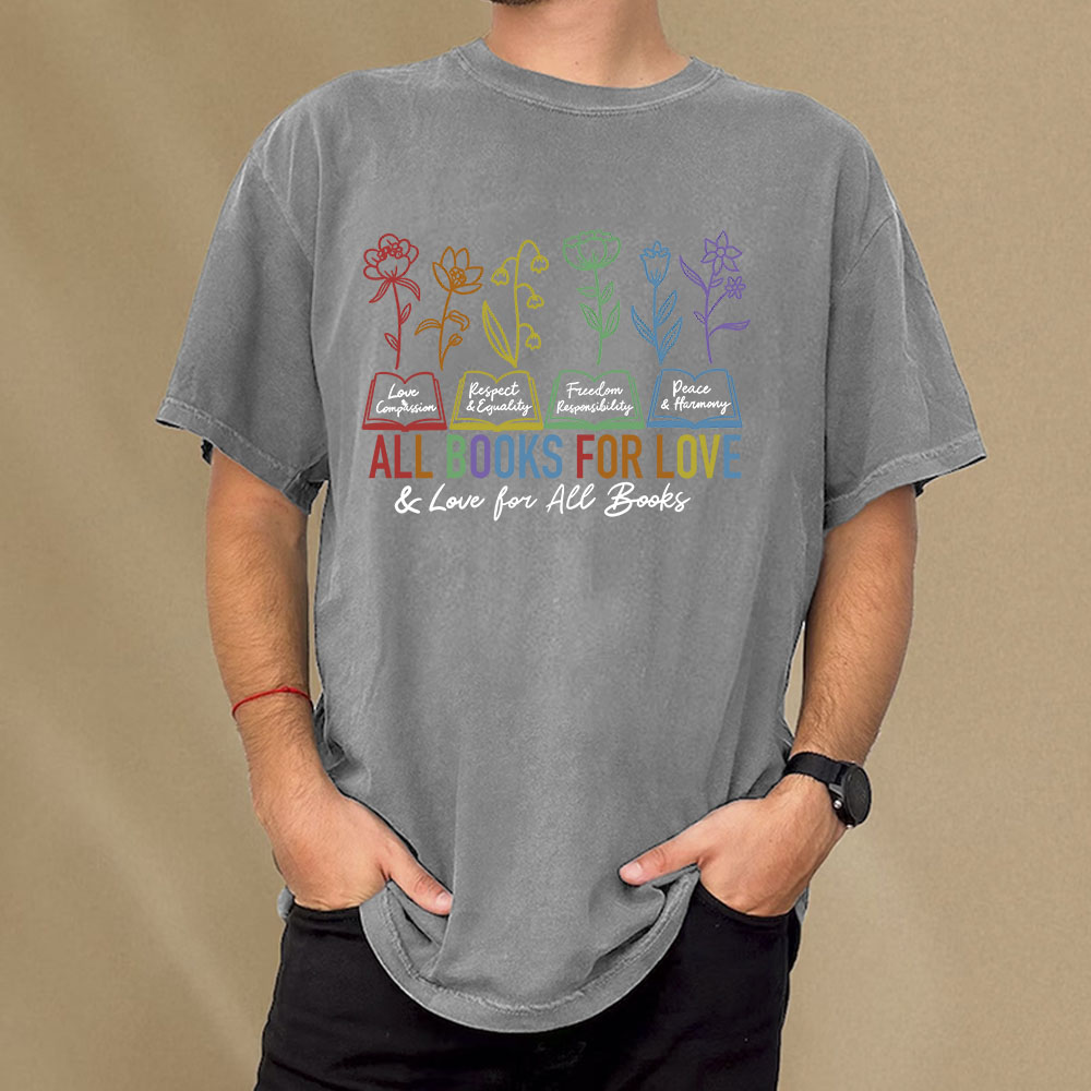 Pagewings All Books For Love Love For All Books Unisex Washed T-shirt